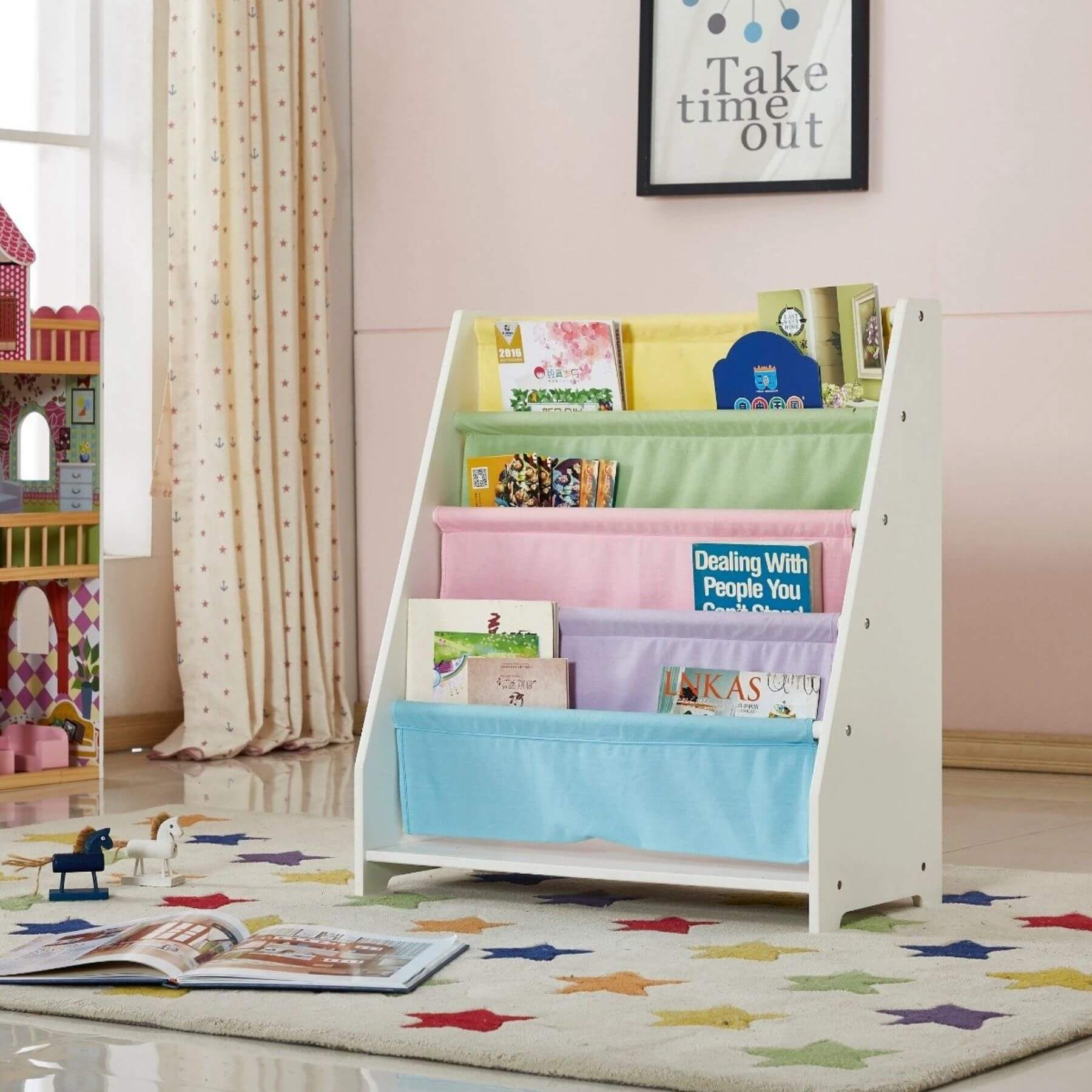 Kids Funnel Charlie White Kids Wooden Canvas Sling Magazine Bookcase