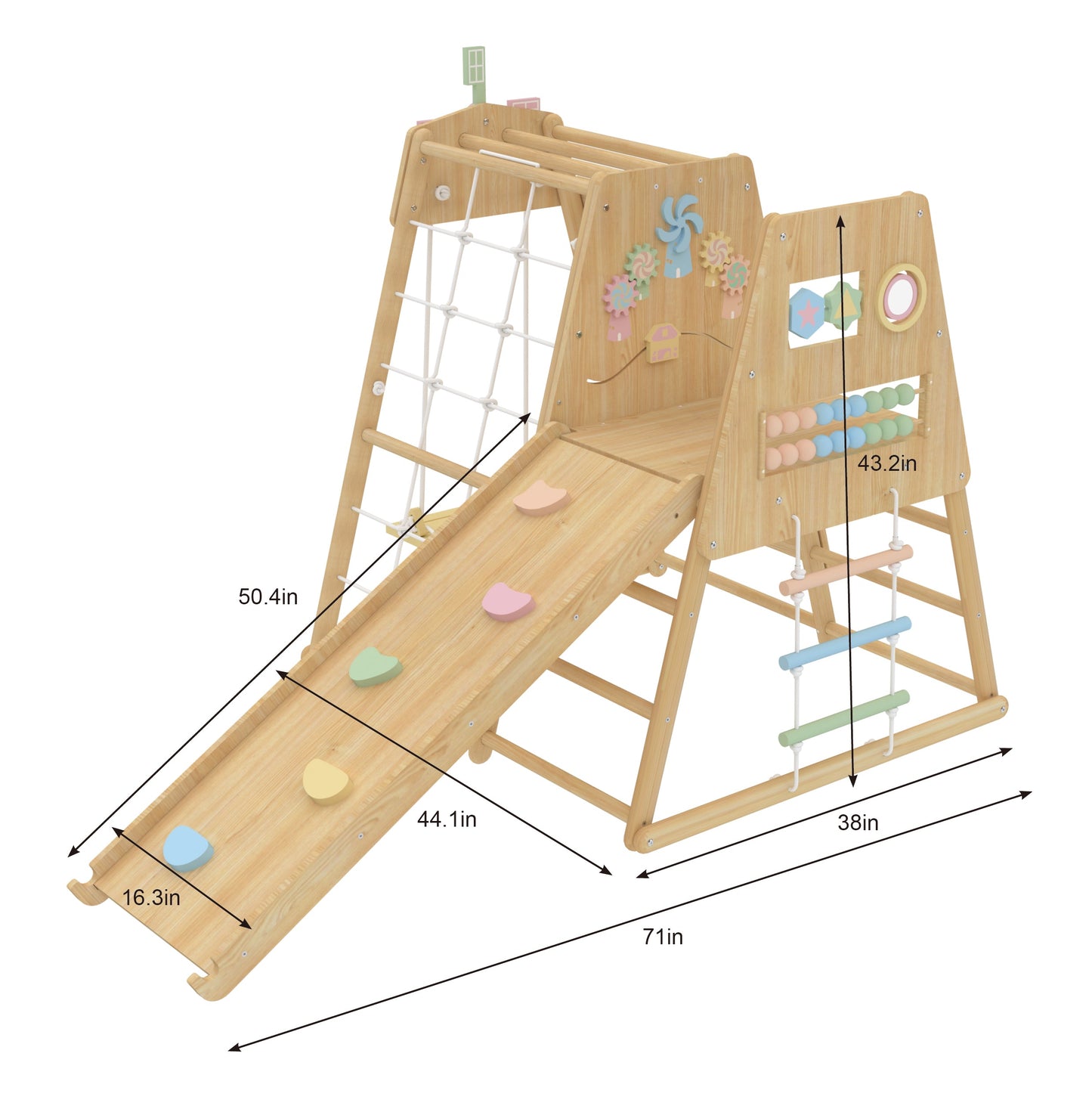 Three Little Tots Avenlur Cherry 5-in-1 Wooden Indoor Climber Montessori Play Gym for Toddlers and Kids, another angle