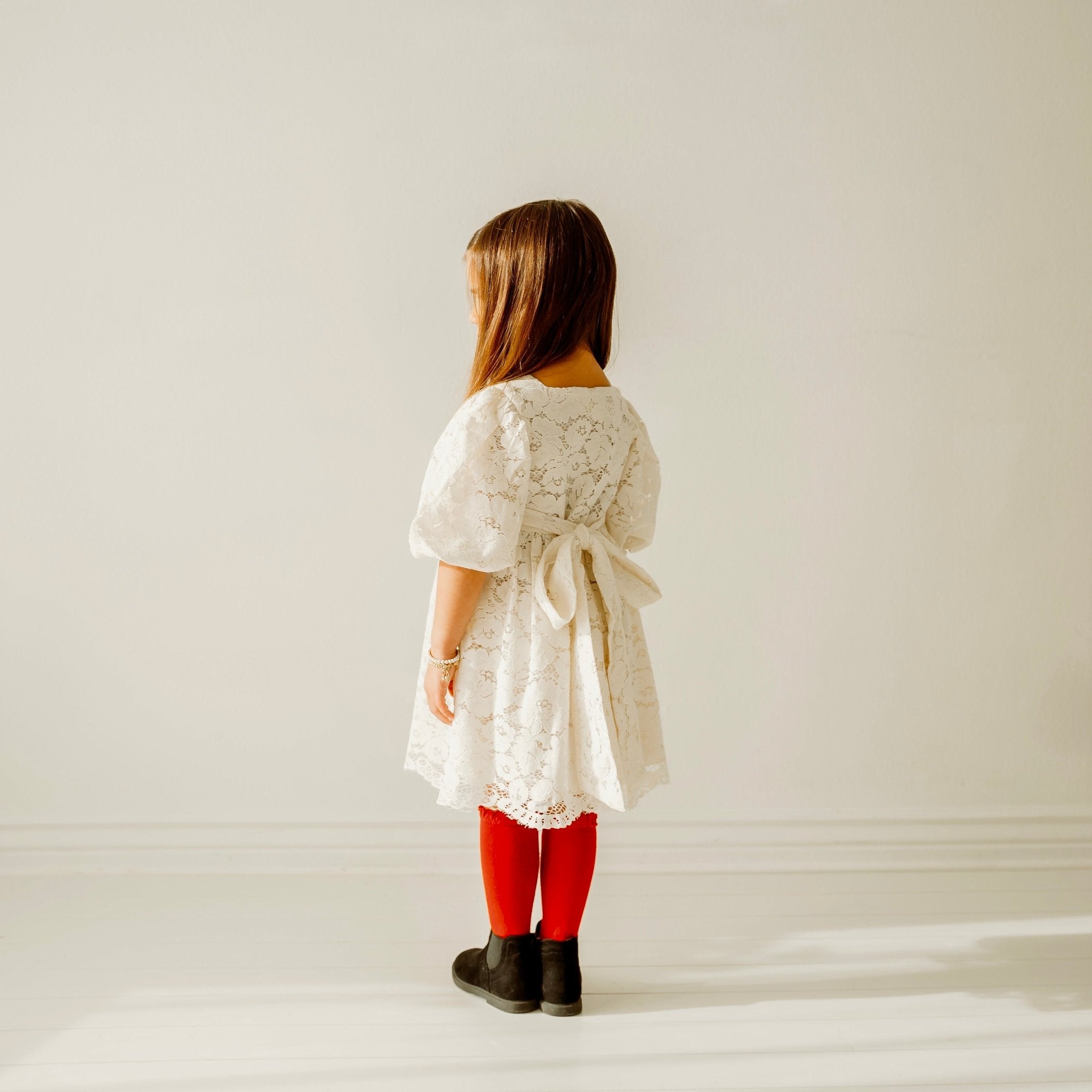 Three Little Tots Cream Lace Christmas Girl's Dress, additional product photo