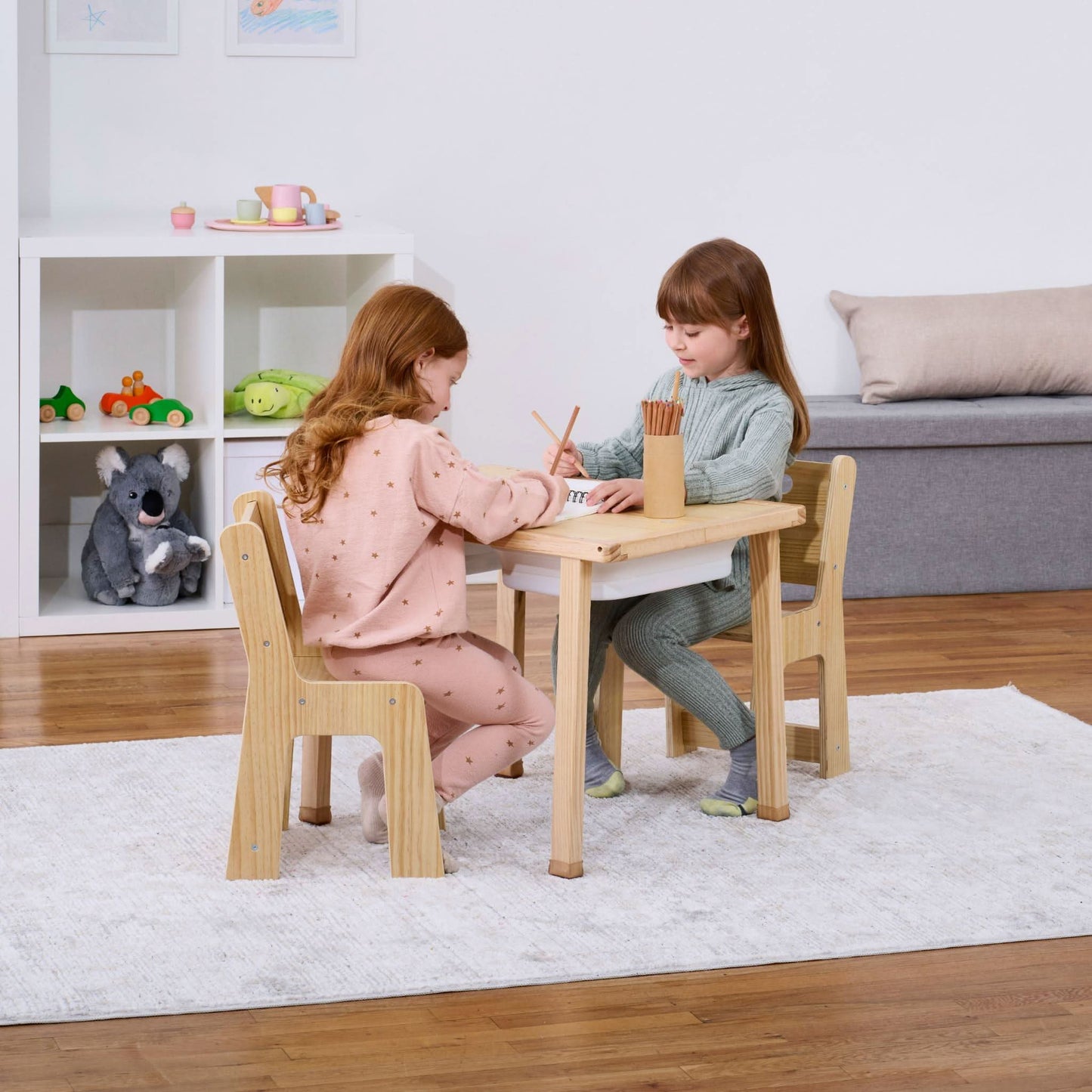 Three Little Tots Cordia Wooden Kids Activity Table and Chair Set Montessori-Inspired Desk for Play and Learning
