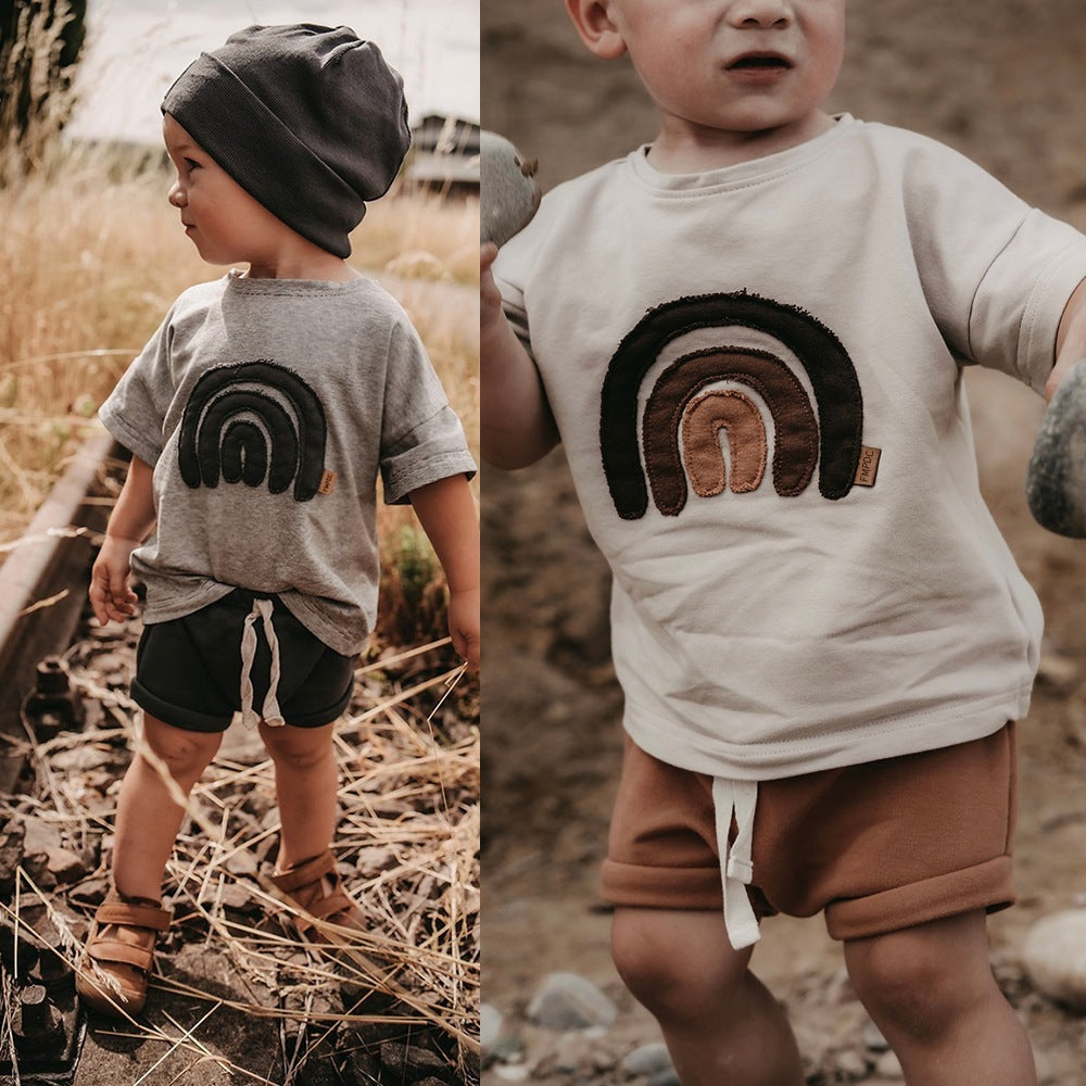 Rainbow Embroidered Short Sleeve T-Shirt and Shorts