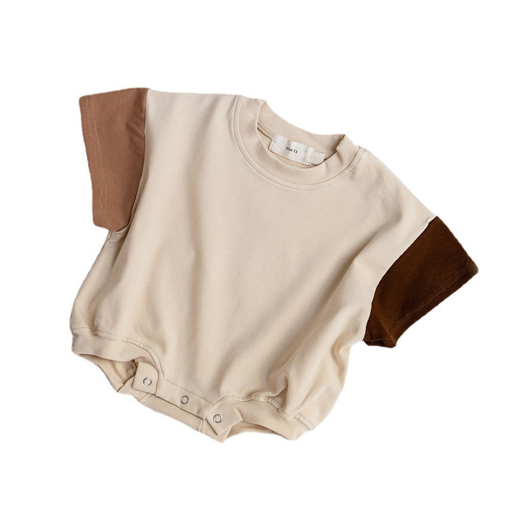 Three Little Tots Baby Boy Solid Color Stitching Triangle Short-sleeved Jumpsuit, additional view