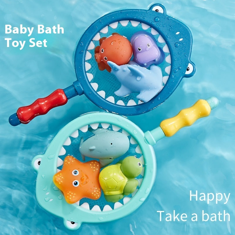 Three Little Tots Baby Bath Toys Turtle Sprinkler Net Fish Catching Shark