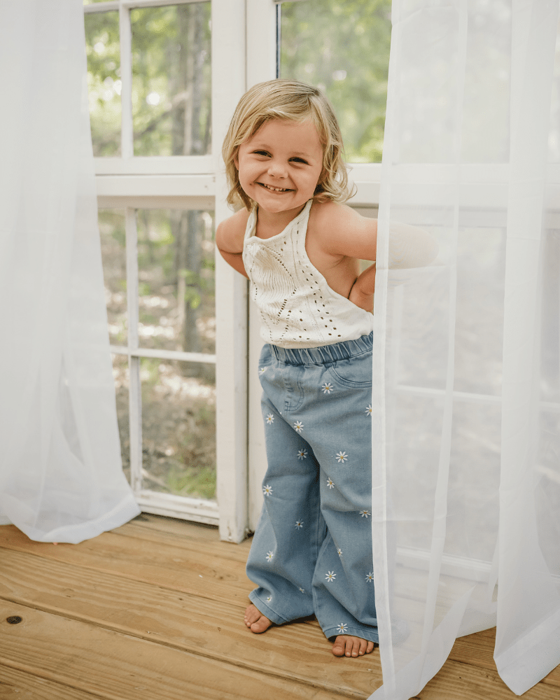Daisy Mae Wide Leg Embroidered Jean - Light Wash