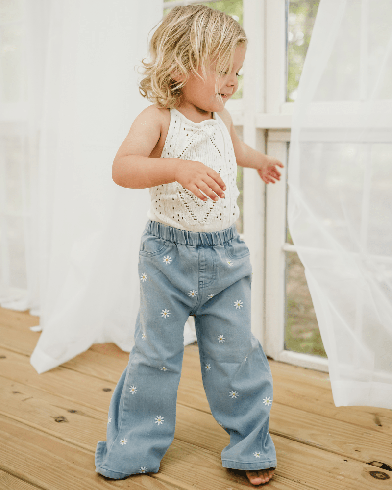 Daisy Mae Wide Leg Embroidered Jean - Light Wash