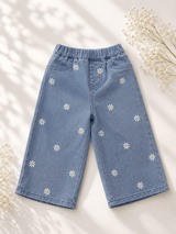 Daisy Mae Wide Leg Embroidered Jean - Light Wash