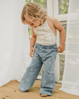 Daisy Mae Wide Leg Embroidered Jean - Light Wash