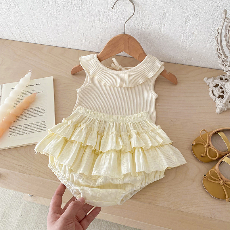 Pale Yellow/Beige Summer Girls Top and Bloomers Set