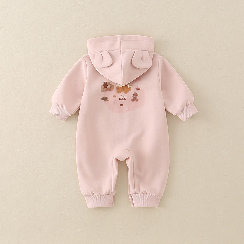 Three Little Tots Baby Girl Hooded Cartoon Cute Jumpsuit Infant Fall Outfit Jumpsuit, alternate angle
