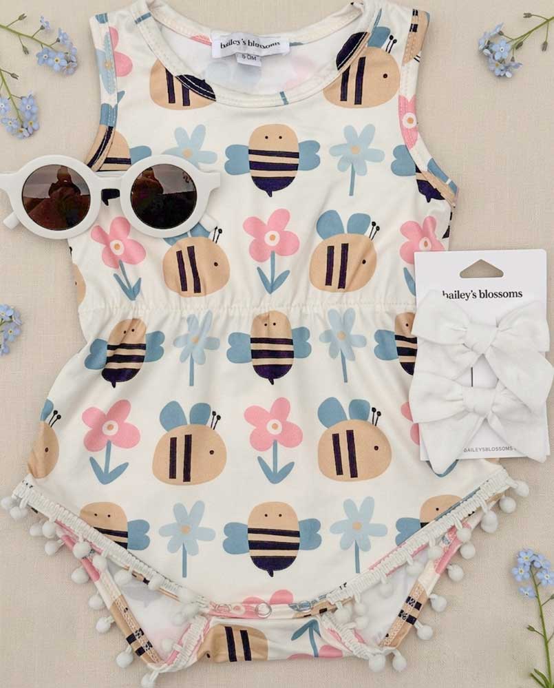 Dillon Pom Pom Romper - Bumblebee Bloom