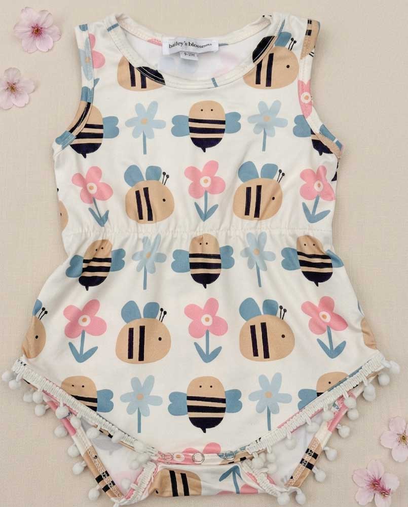 Dillon Pom Pom Romper - Bumblebee Bloom