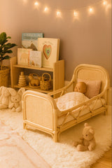 Rattan Doll Bed – Boho Montessori Doll Furniture for Imaginative Play