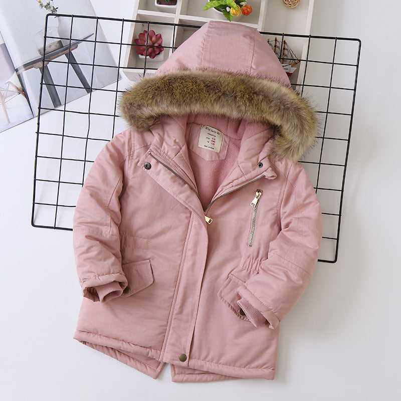 Three Little Tots Fleece-lined Thickened Boys Cotton-padded Cotton Wadded Jacket, in Pink