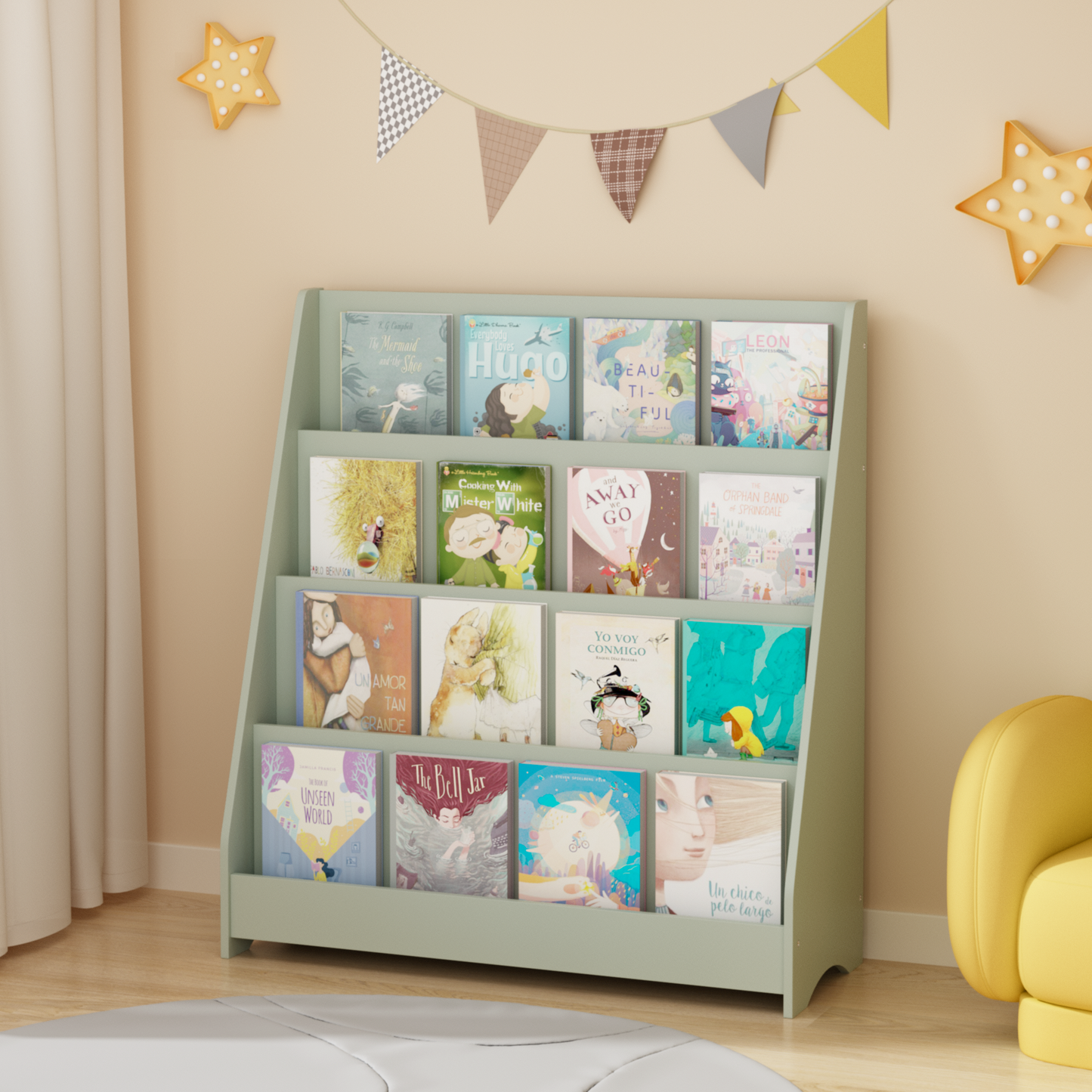 MOONRIVER 4-Tier Kids Bookshelf, Toddler Book Display Shelves, Sage (Open Box)