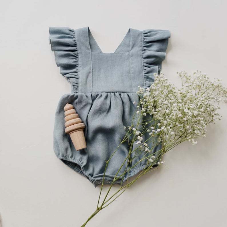 Three Little Tots Baby Cotton And Linen Summer Strap One Piece Suit, second additional photo