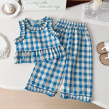 Summer 4th of July Plaid Three Piece Set For Girls