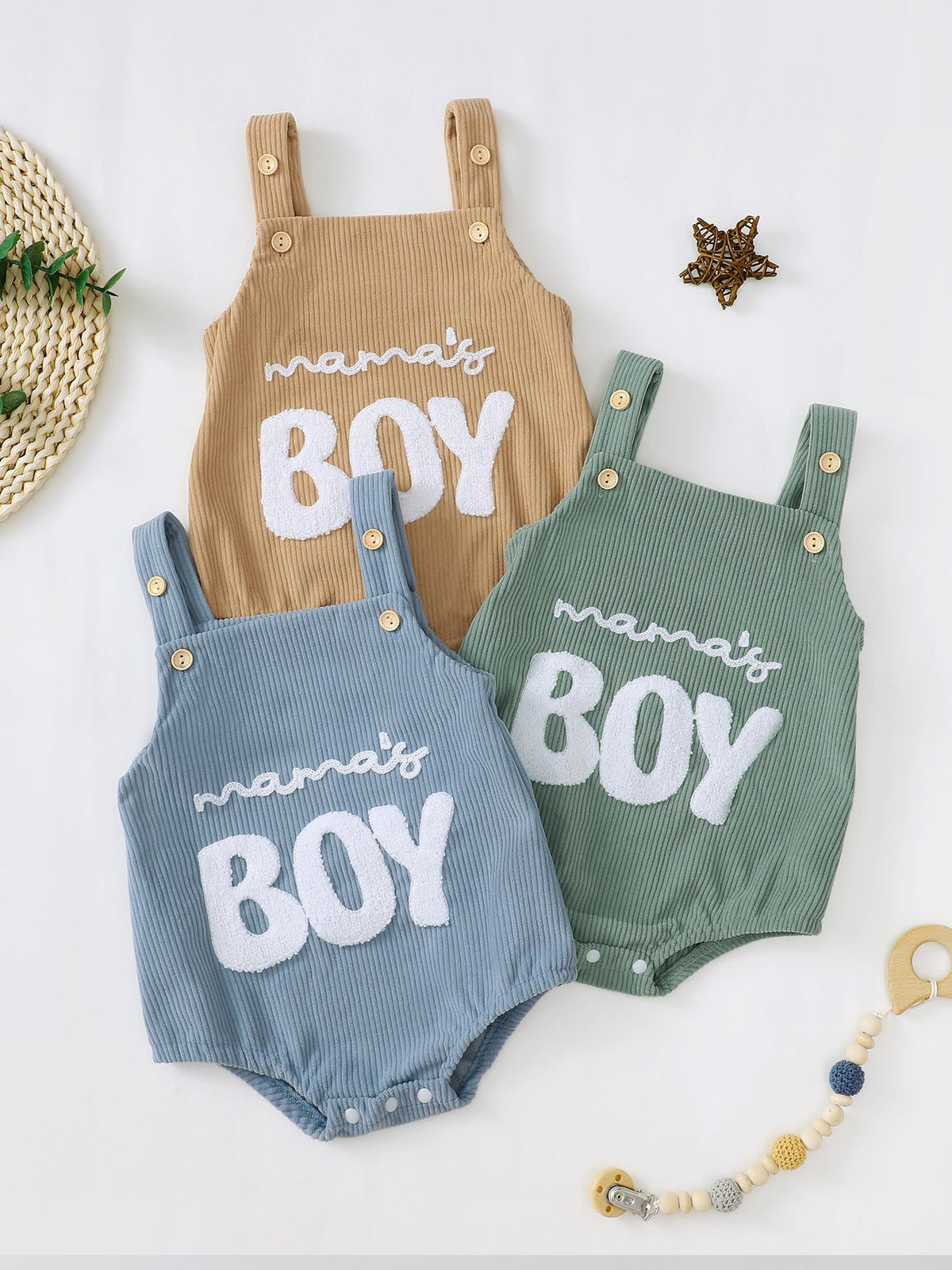Three Little Tots Male And Female Baby Corduroy Suspender Towel Embroidery, additional view