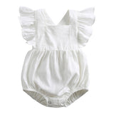 Three Little Tots Baby Cotton And Linen Summer Strap One Piece Suit, in White