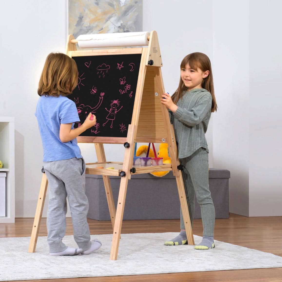 Three Little Tots Foldable Kids Easel 3 Adjustable Heights Art Station for Drawing and Painting