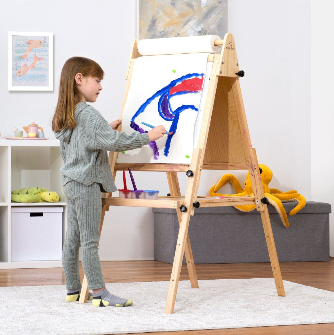 Three Little Tots Foldable Kids Easel 3 Adjustable Heights Art Station for Drawing and Painting, fourth additional photo
