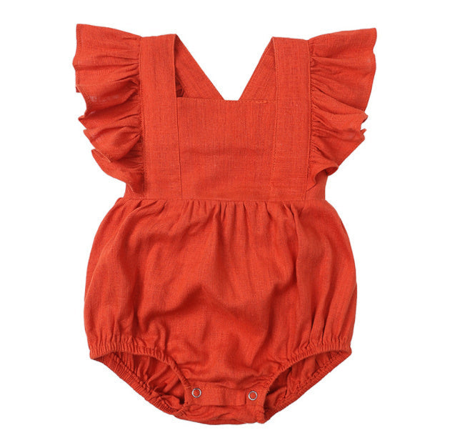 Three Little Tots Baby Cotton And Linen Summer Strap One Piece Suit, in Rust red