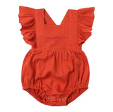 Three Little Tots Baby Cotton And Linen Summer Strap One Piece Suit, in Rust red