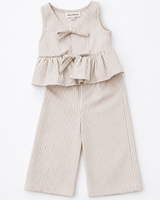 Elowen Tie Front Two-Piece Set - Oat Milk Pinstripe