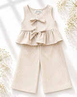 Elowen Tie Front Two-Piece Set - Oat Milk Pinstripe