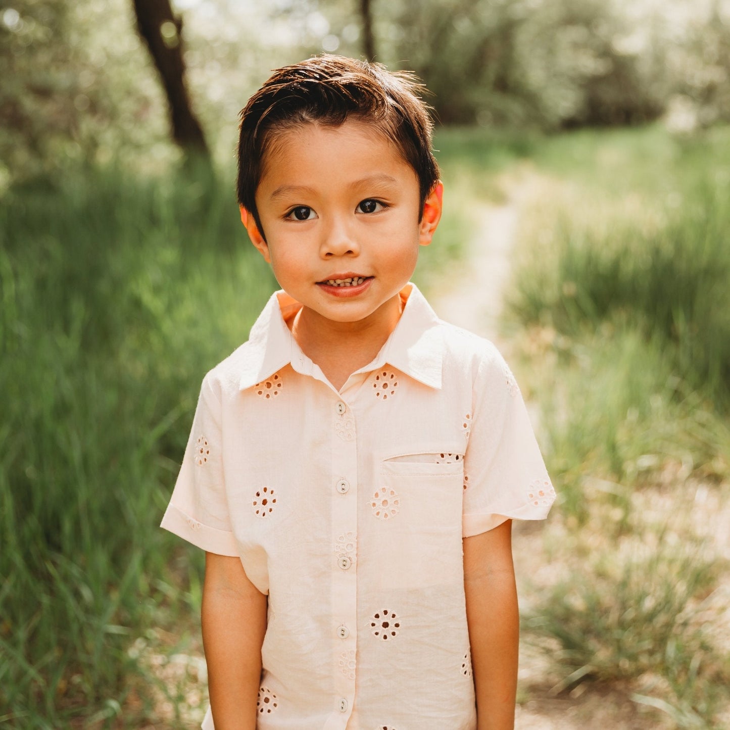 Three Little Tots Embroidered Schiffli Boys Shirt and Pant Set