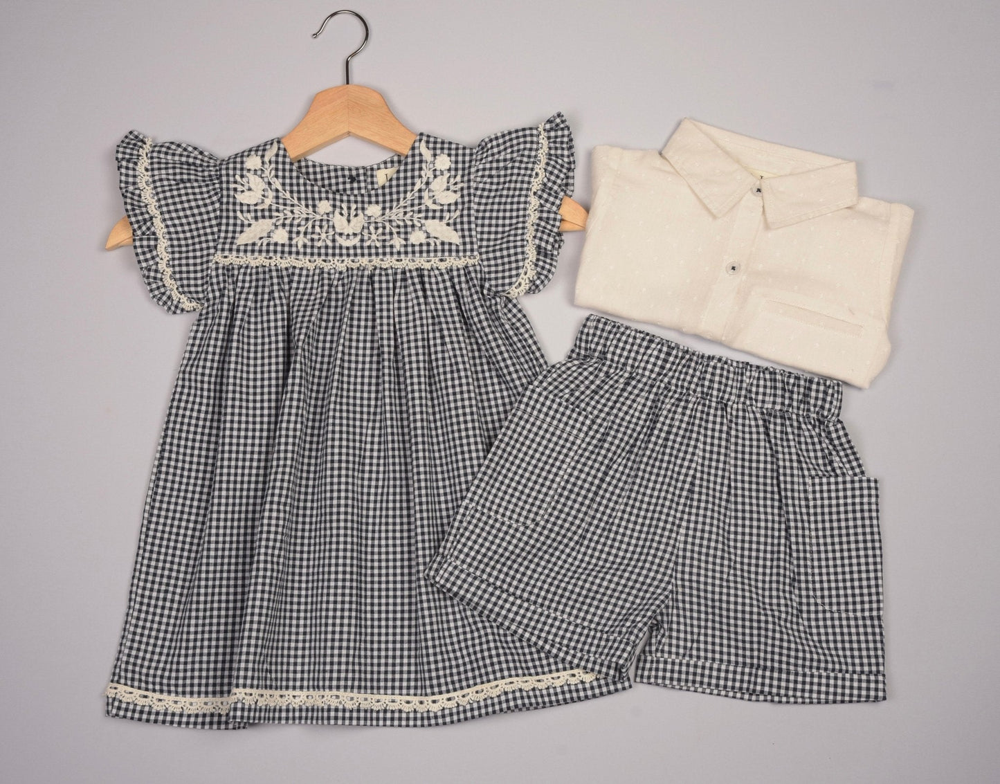 Three Little Tots Embroidered Yoke Eith Ruffle Sleeves Dress, another angle