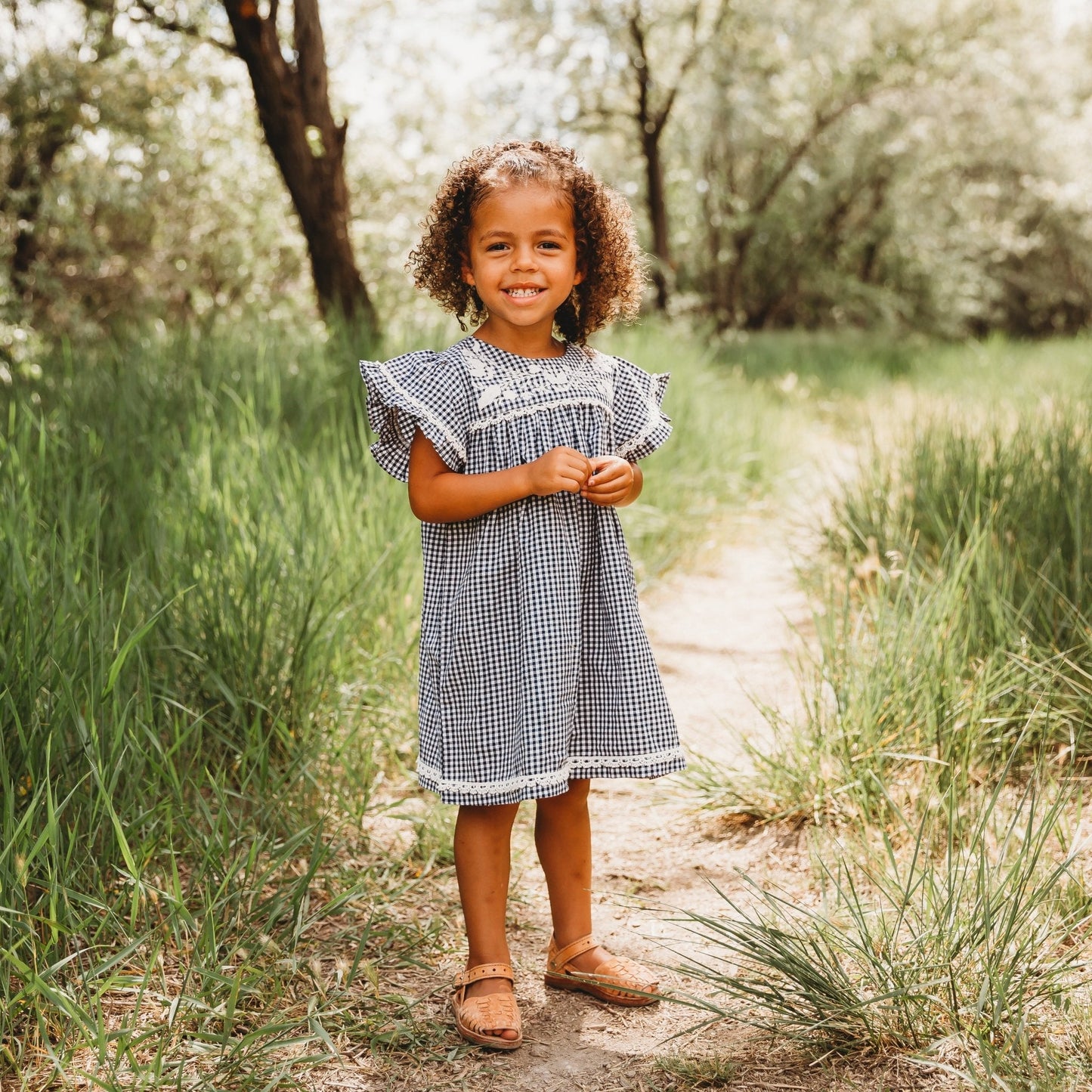 Three Little Tots Embroidered Yoke Eith Ruffle Sleeves Dress