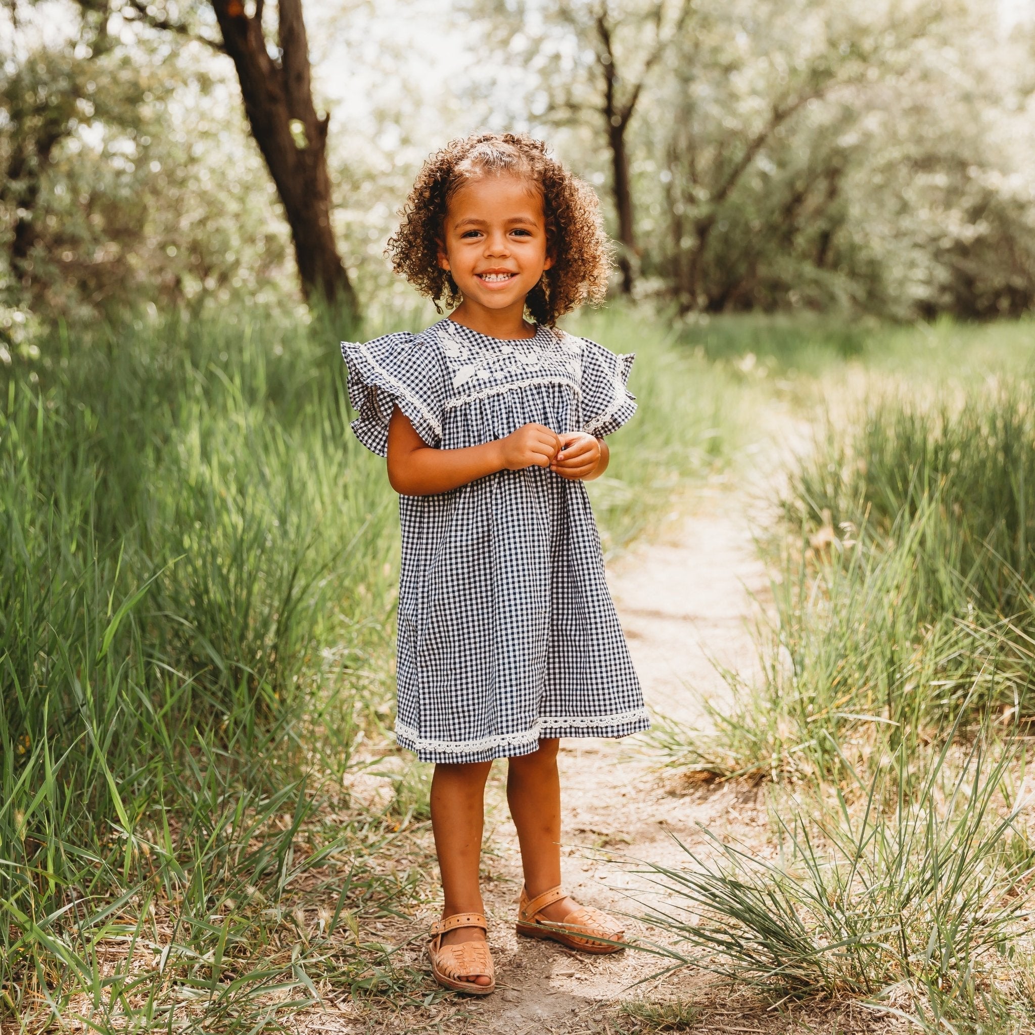 Three Little Tots Embroidered Yoke Eith Ruffle Sleeves Dress