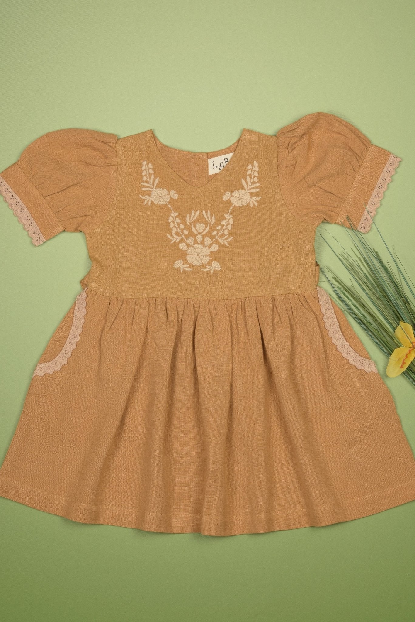 Three Little Tots Embroidered yoke with Puff Sleeves, additional view