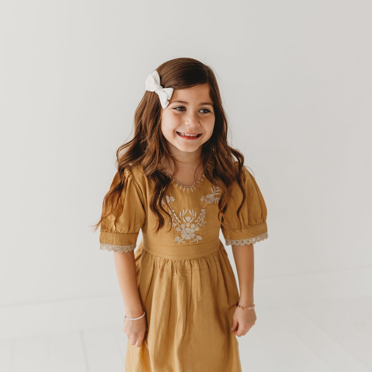 Three Little Tots Embroidered yoke with Puff Sleeves, alternate angle