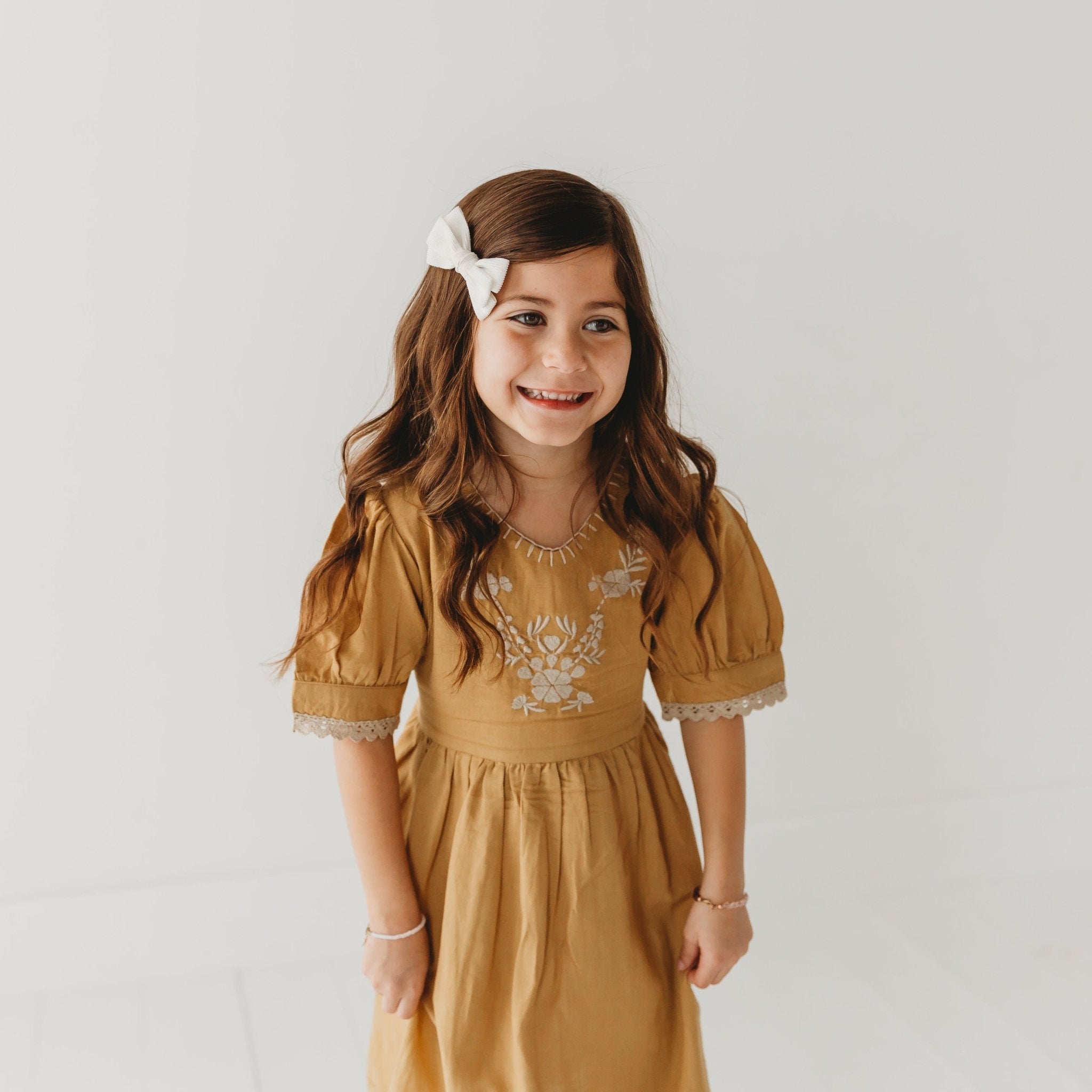 Three Little Tots Embroidered yoke with Puff Sleeves, alternate angle