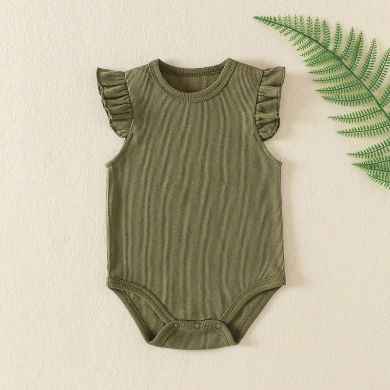 Three Little Tots Newborn Clothes Baby Girl Onesie Jumpsuit Romper, in Army Green