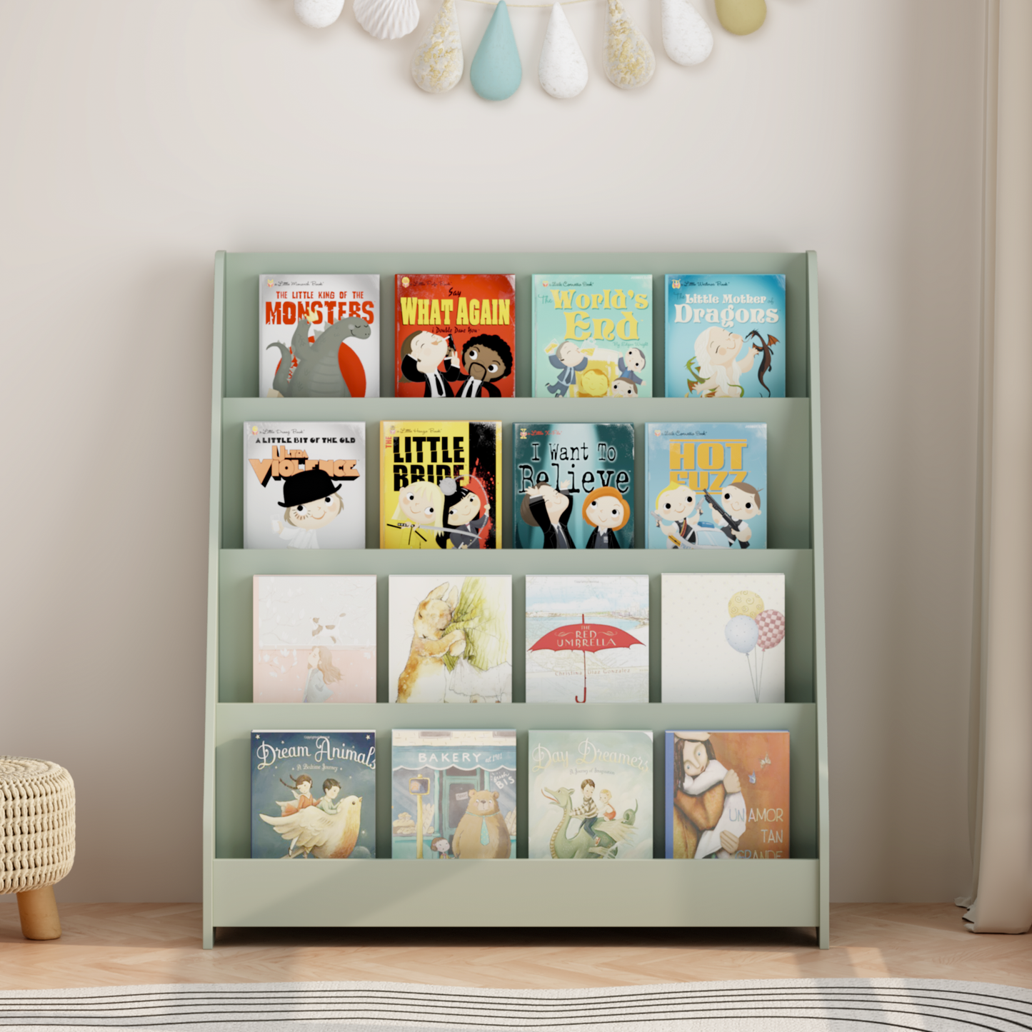 MOONRIVER 4-Tier Kids Bookshelf, Toddler Book Display Shelves, Sage (Open Box)