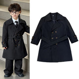 Three Little Tots Children's Long British Coat Trendy Cool, in Black Trench Coat
