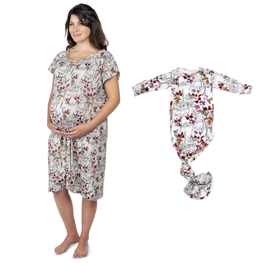 Floral Mommy & Me Matching Labor Gown and Newborn Knotted Baby Gown