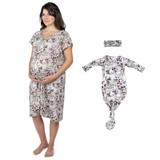 Floral Mommy & Me Matching Labor Gown and Newborn Knotted Baby Gown
