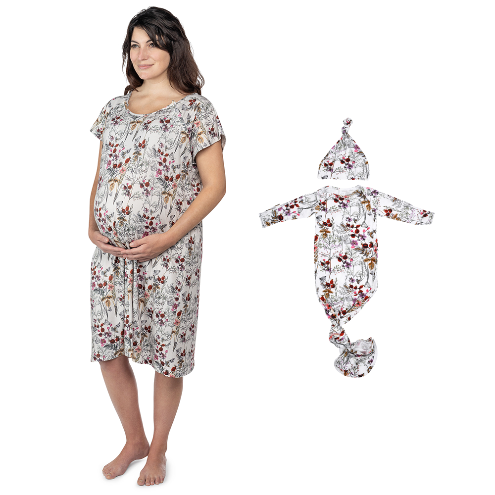 Floral Mommy & Me Matching Labor Gown and Newborn Knotted Baby Gown