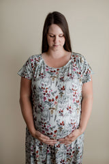 Floral Mommy & Me Matching Labor Gown and Newborn Knotted Baby Gown
