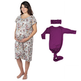 Floral Mommy & Me Matching Labor Gown and Newborn Knotted Baby Gown