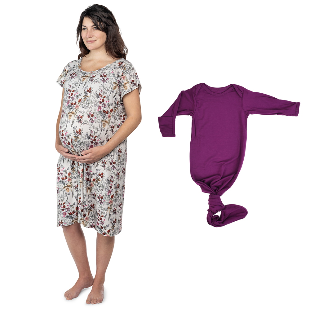 Floral Mommy & Me Matching Labor Gown and Newborn Knotted Baby Gown