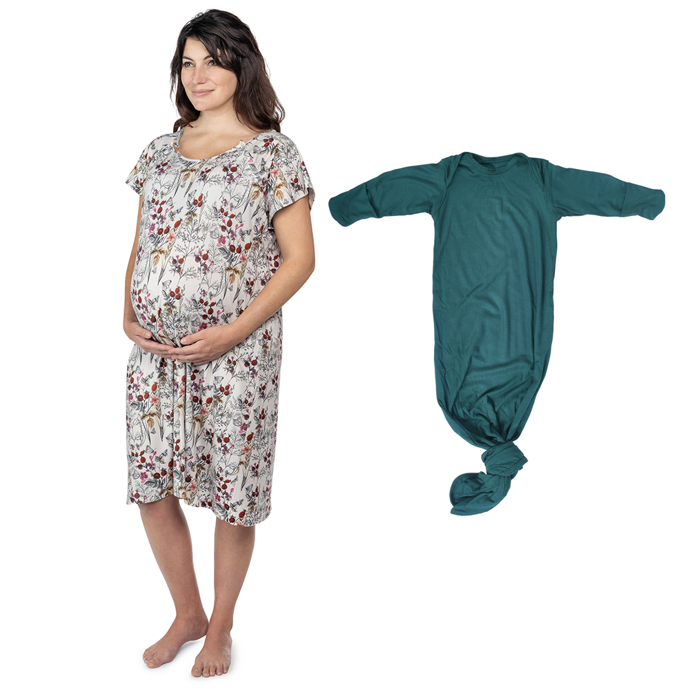 Floral Mommy & Me Matching Labor Gown and Newborn Knotted Baby Gown