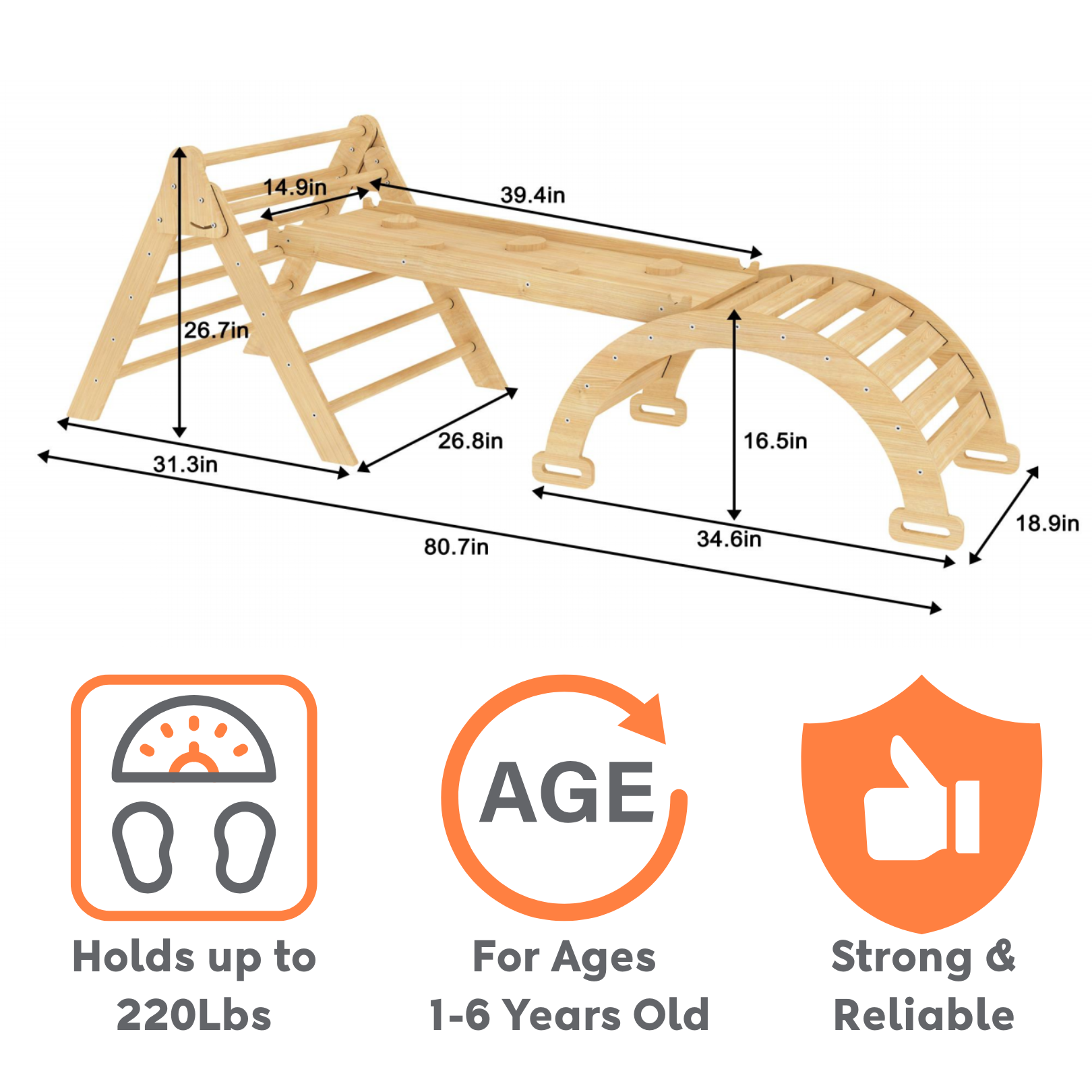 Three Little Tots Hazel Pikler Triangle Slide and Rocker Set, additional product photo
