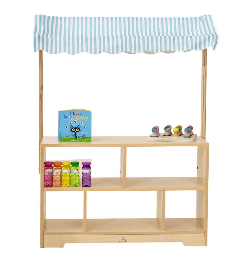 Three Little Tots Holly Wooden Market Stand Kids' Pretend Play Shop and Display Shelf, additional view