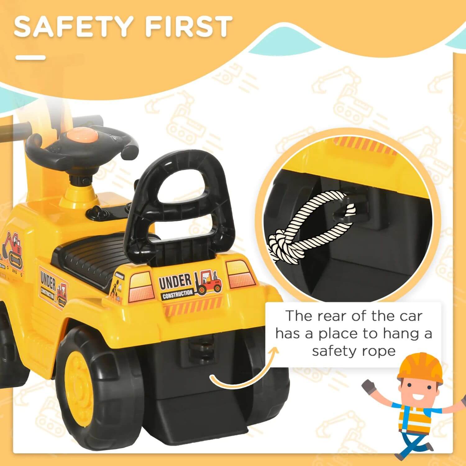 HOMCOM Ride On Excavator Pull Cart, Kids Digger Ride on Truck with Horn