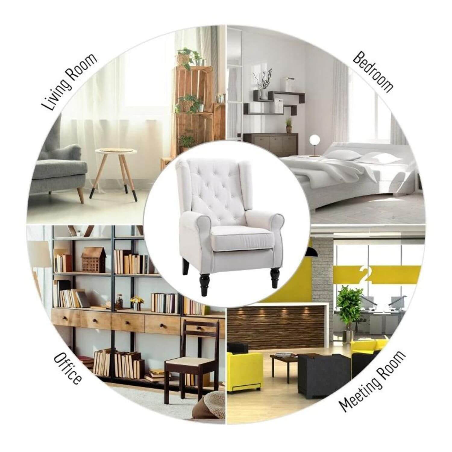 HomCom Button-Tufted Wingback Nursery Chair, Cream White
