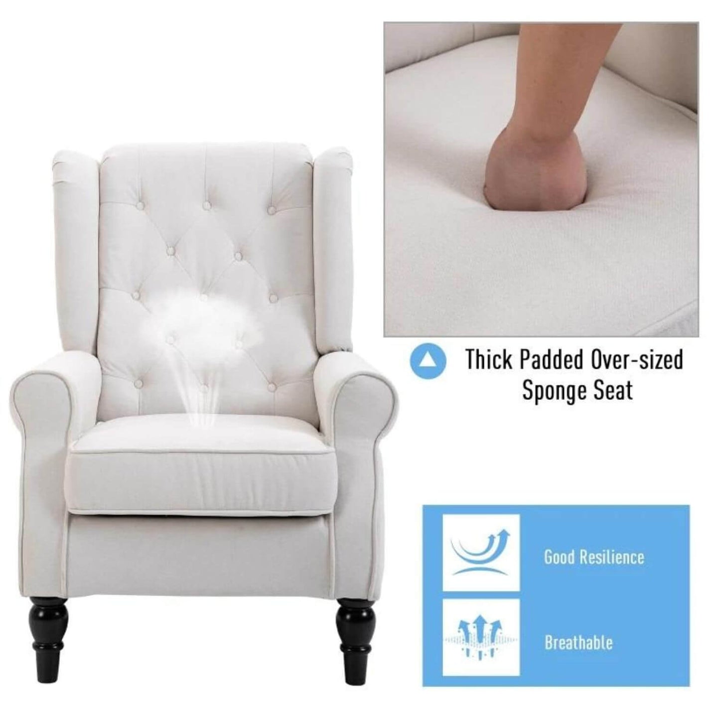 HomCom Button-Tufted Wingback Nursery Chair, Cream White